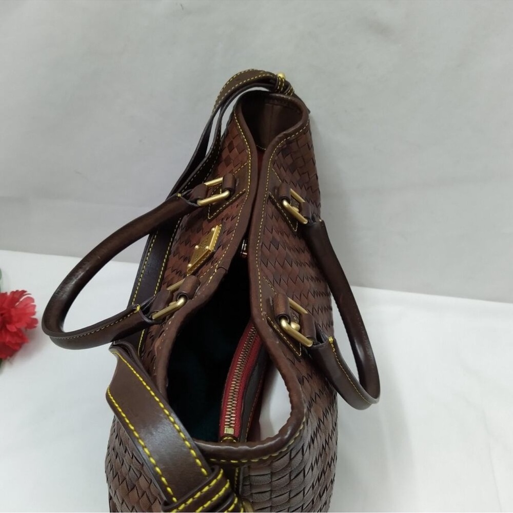 Dooney & Bourke Chocolate Tessuta Excellent  Condition Woven Leather Tote - Picture 8 of 13